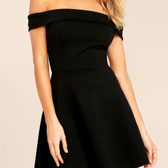 Lulus Season of Fun Black Off-the-Shoulder Skater Dress - XS - Picture 3 of 9